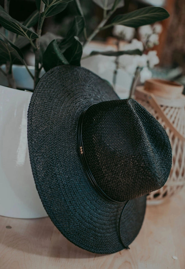 WEST VON LUNA PAPER STRAW HAT - BLACK