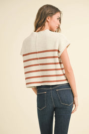 MARIANNA MOCKNECK KNIT TOP - WHITE + CLAY