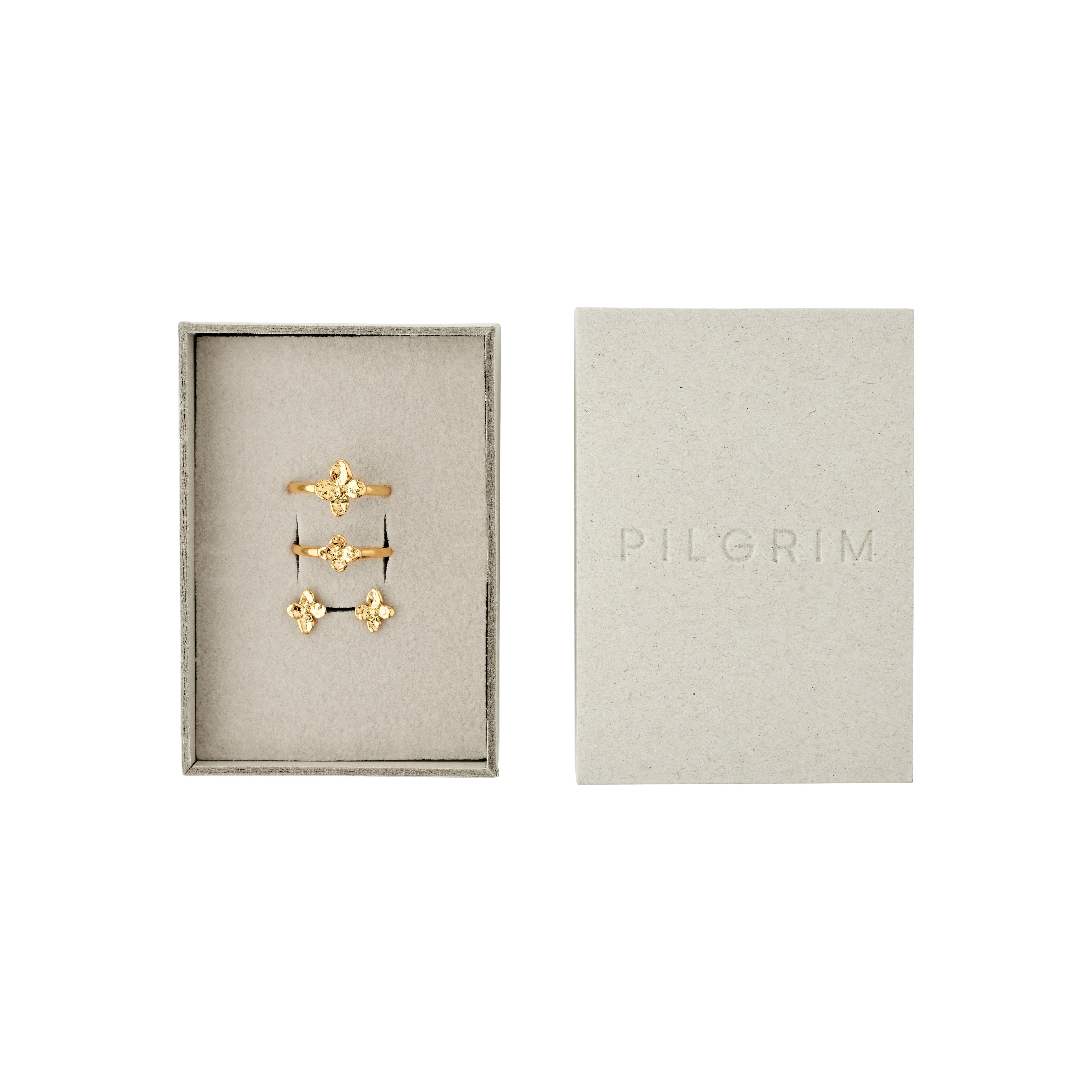 PILGRIM SANINE GIFT SET ( RINGS + EAR STUDS ) - GOLD