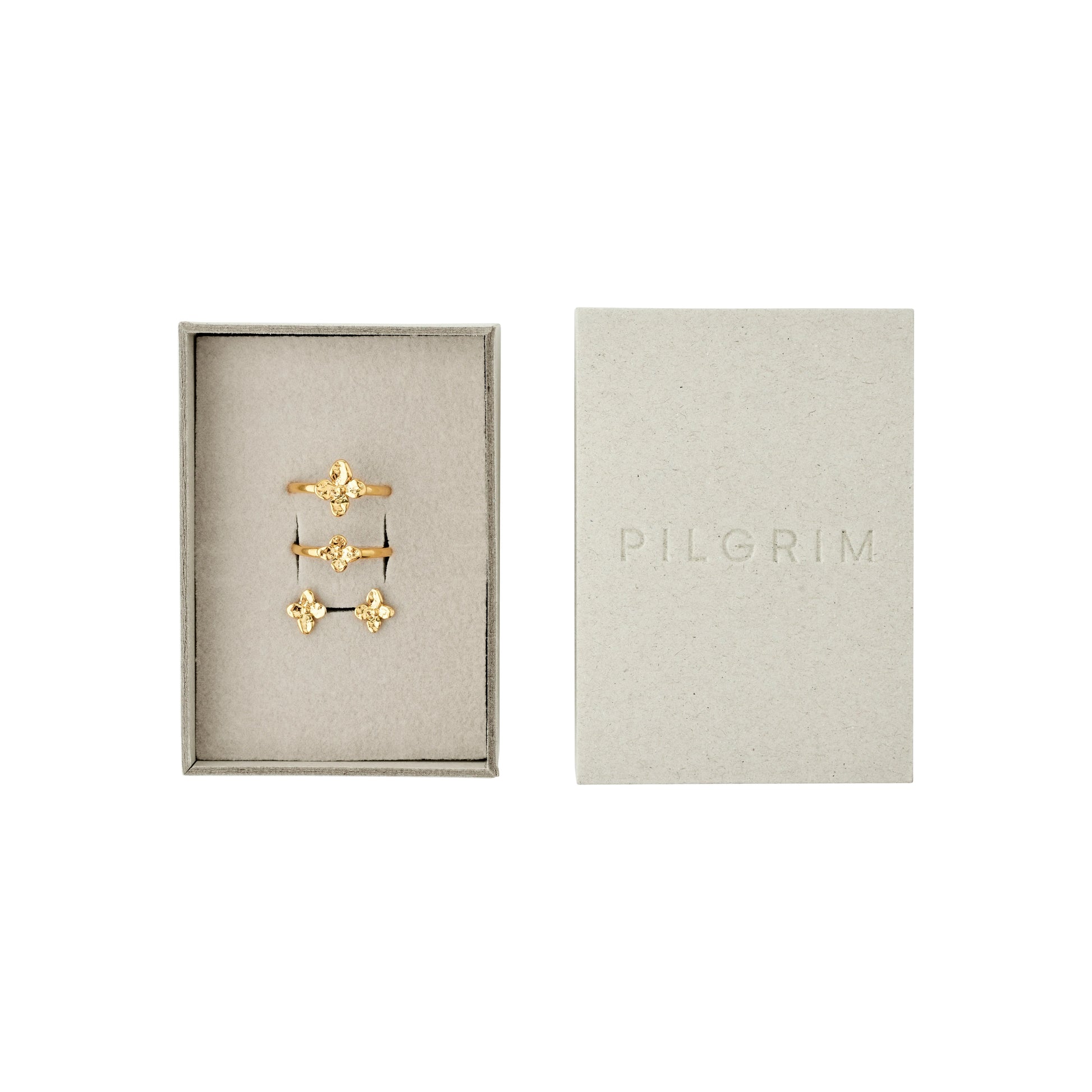 PILGRIM SANINE GIFT SET ( RINGS + EAR STUDS ) - GOLD