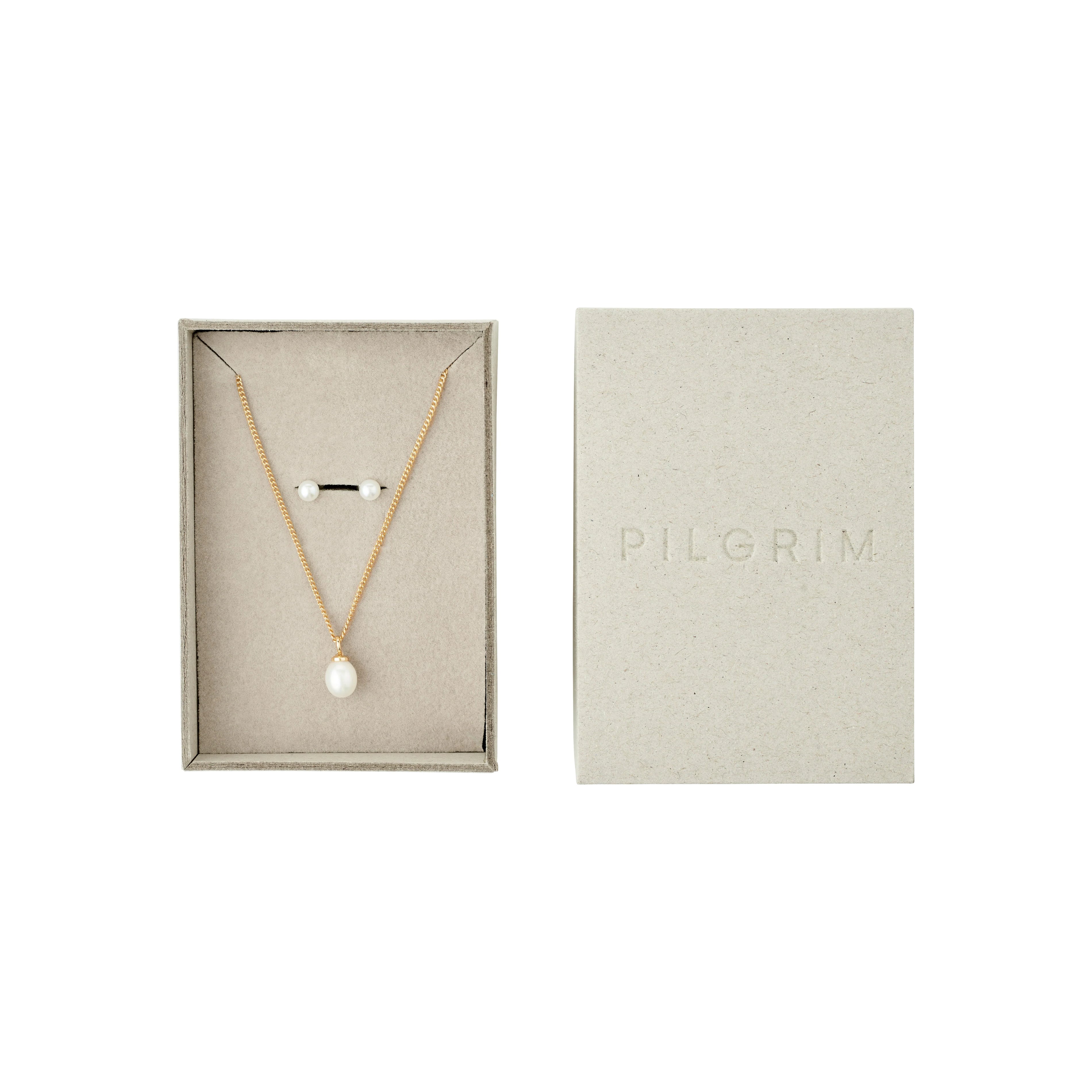 PILGRIM EVENA GIFT SET ( NECKLACE + PEARL STUDS ) - GOLD