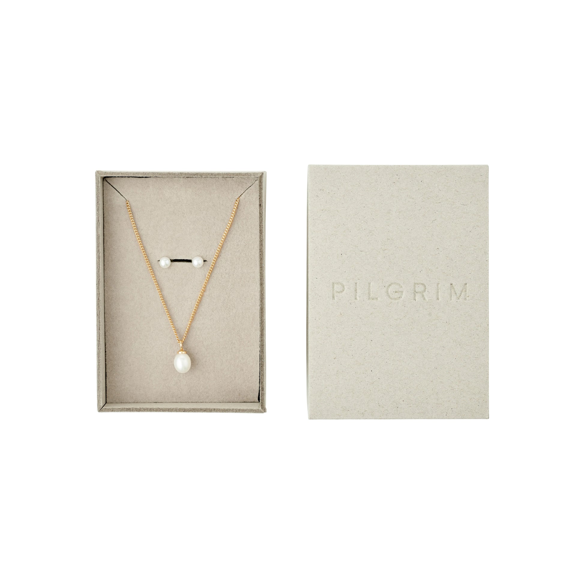 PILGRIM EVENA GIFT SET ( NECKLACE + PEARL STUDS ) - GOLD