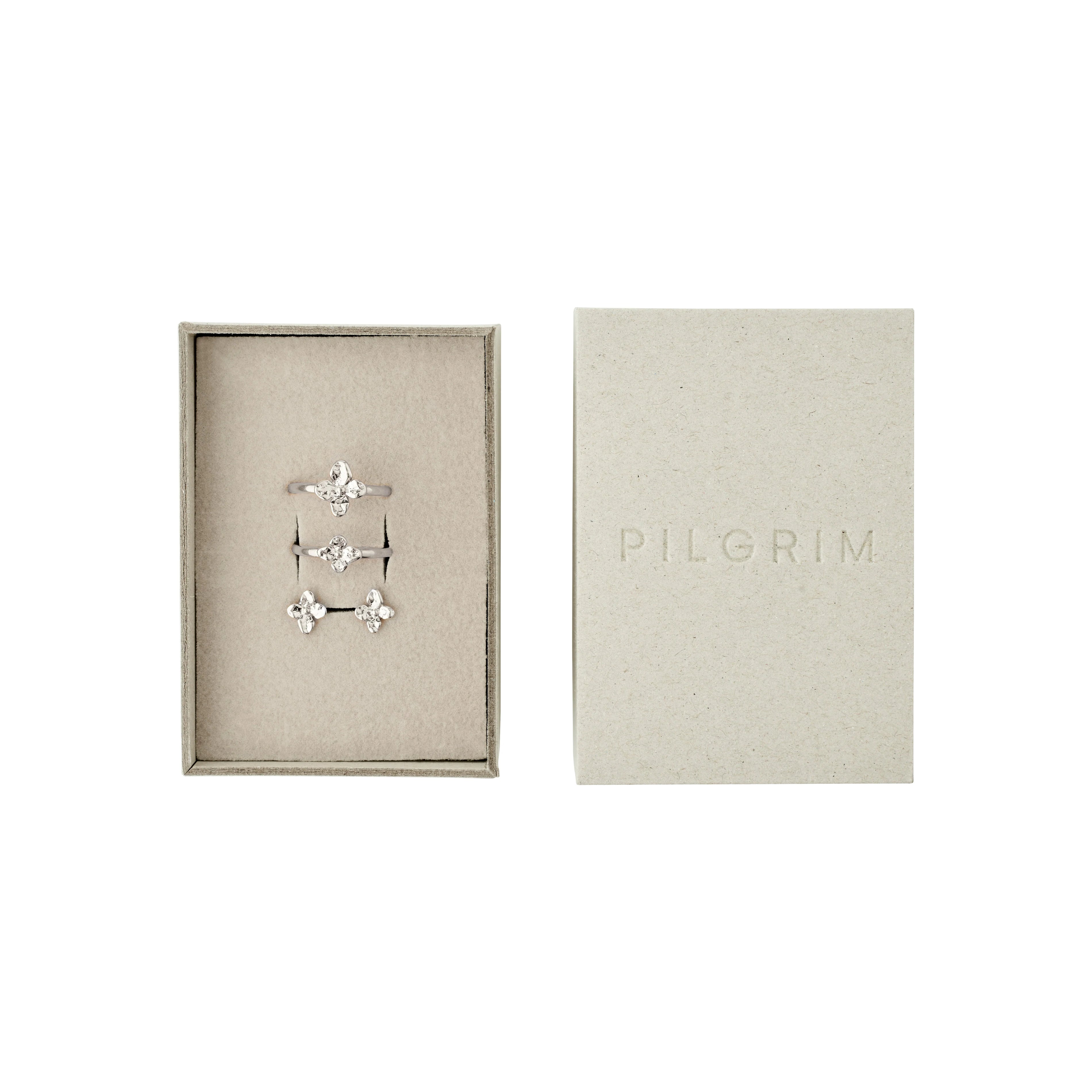 PILGRIM SANINE GIFT SET ( RINGS + EAR STUDS ) - SILVER