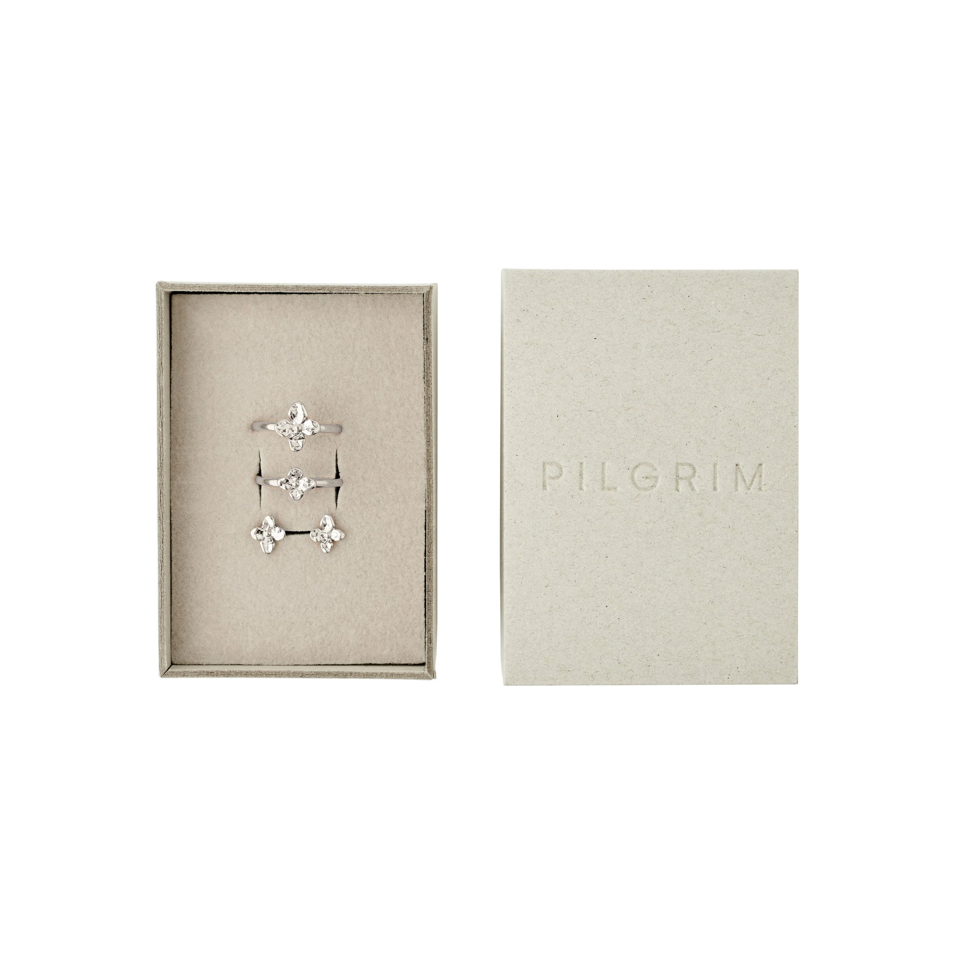 PILGRIM SANINE GIFT SET ( RINGS + EAR STUDS ) - SILVER