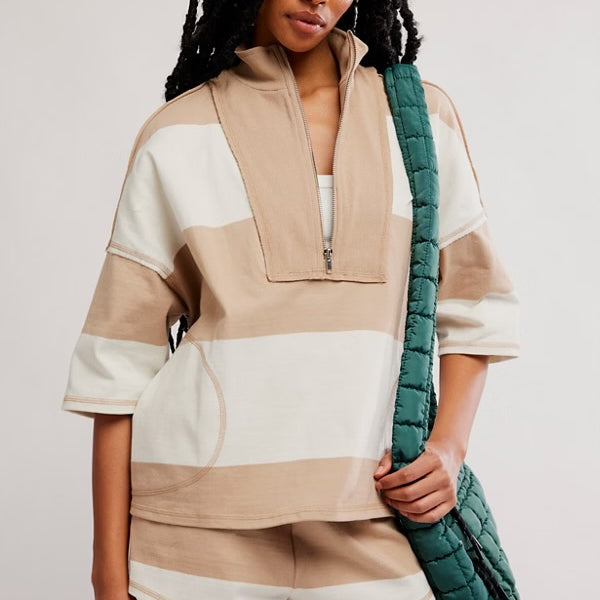 FREE PEOPLE RETRO RUGBY SHORTS SET - SANDY COMBO