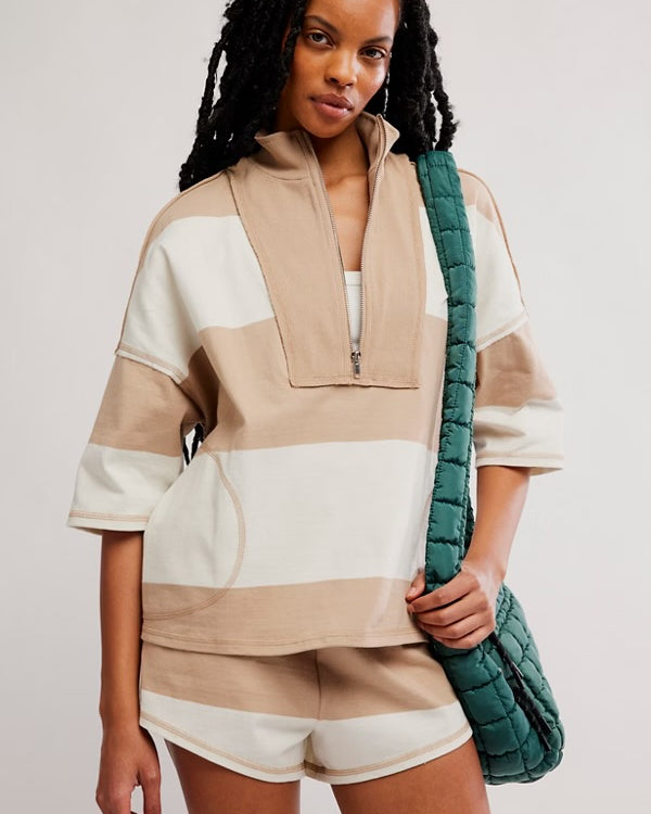 FREE PEOPLE RETRO RUGBY SHORTS SET - SANDY COMBO