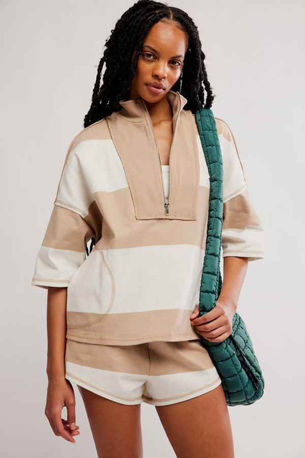FREE PEOPLE RETRO RUGBY SHORTS SET - SANDY COMBO