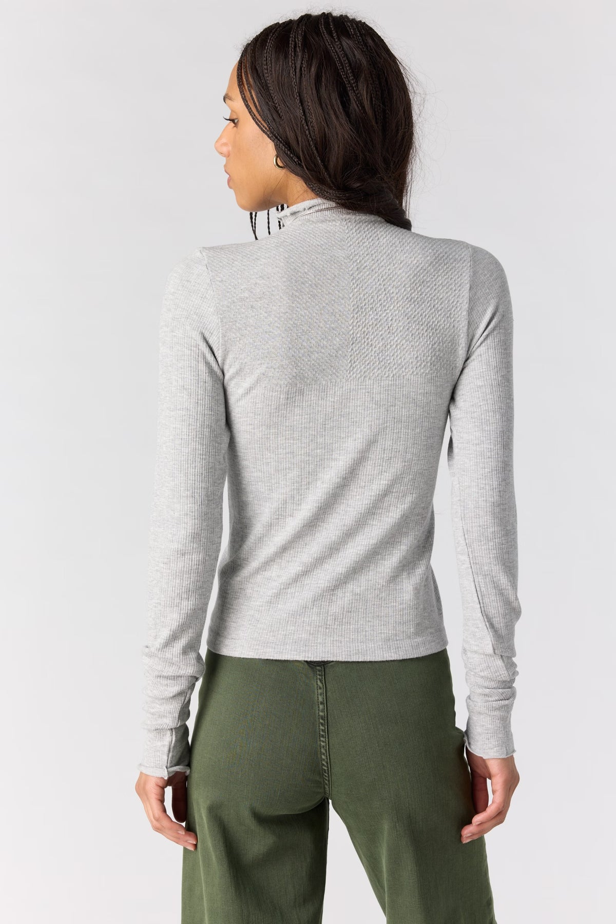 FREE PEOPLE SO SOFT SEAMLESS MOCK NECK TOP - HEATHER GREY