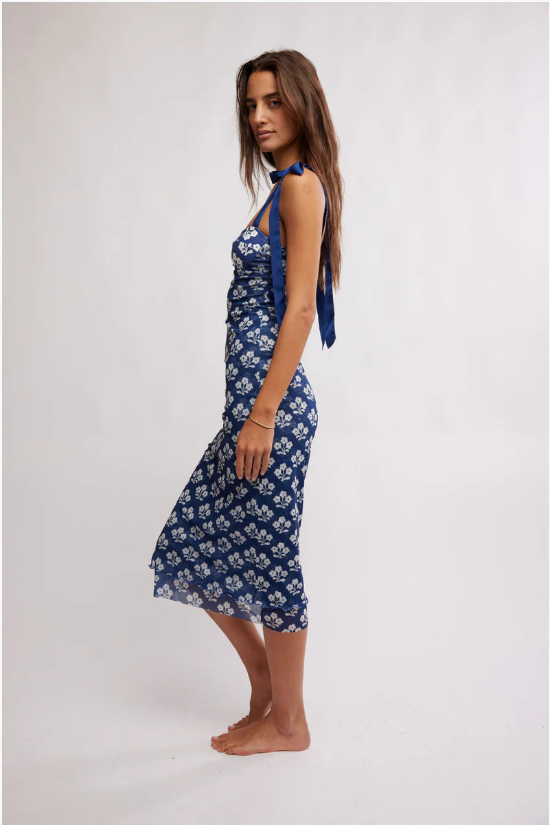 FREE PEOPLE PRINTED GOT GLAM SLIP DRESS - NAVY COMBO
