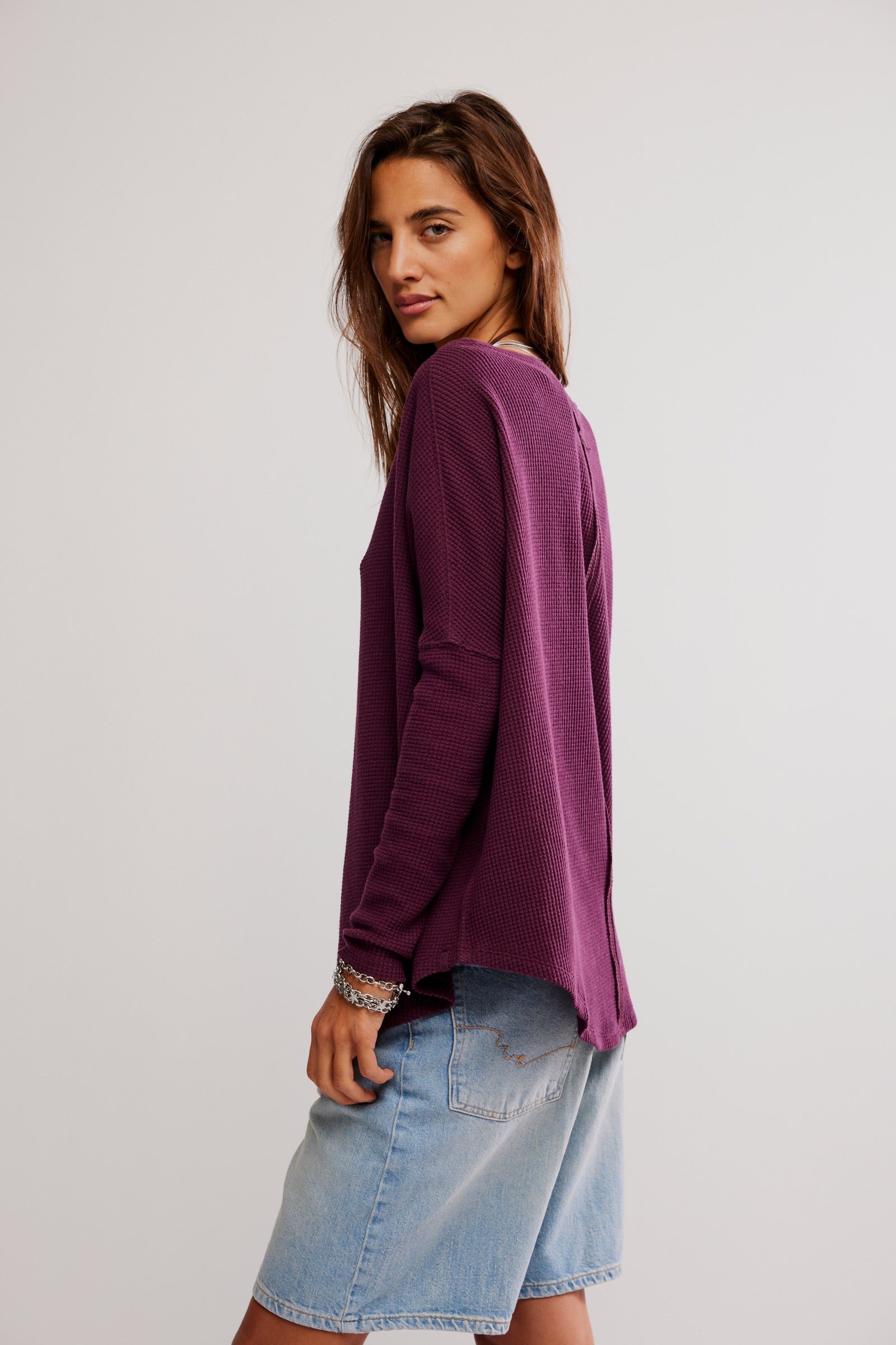FREE PEOPLE LATTE BLUES THERMAL LONG SLEEVE - CHOCOLATE GRAPE