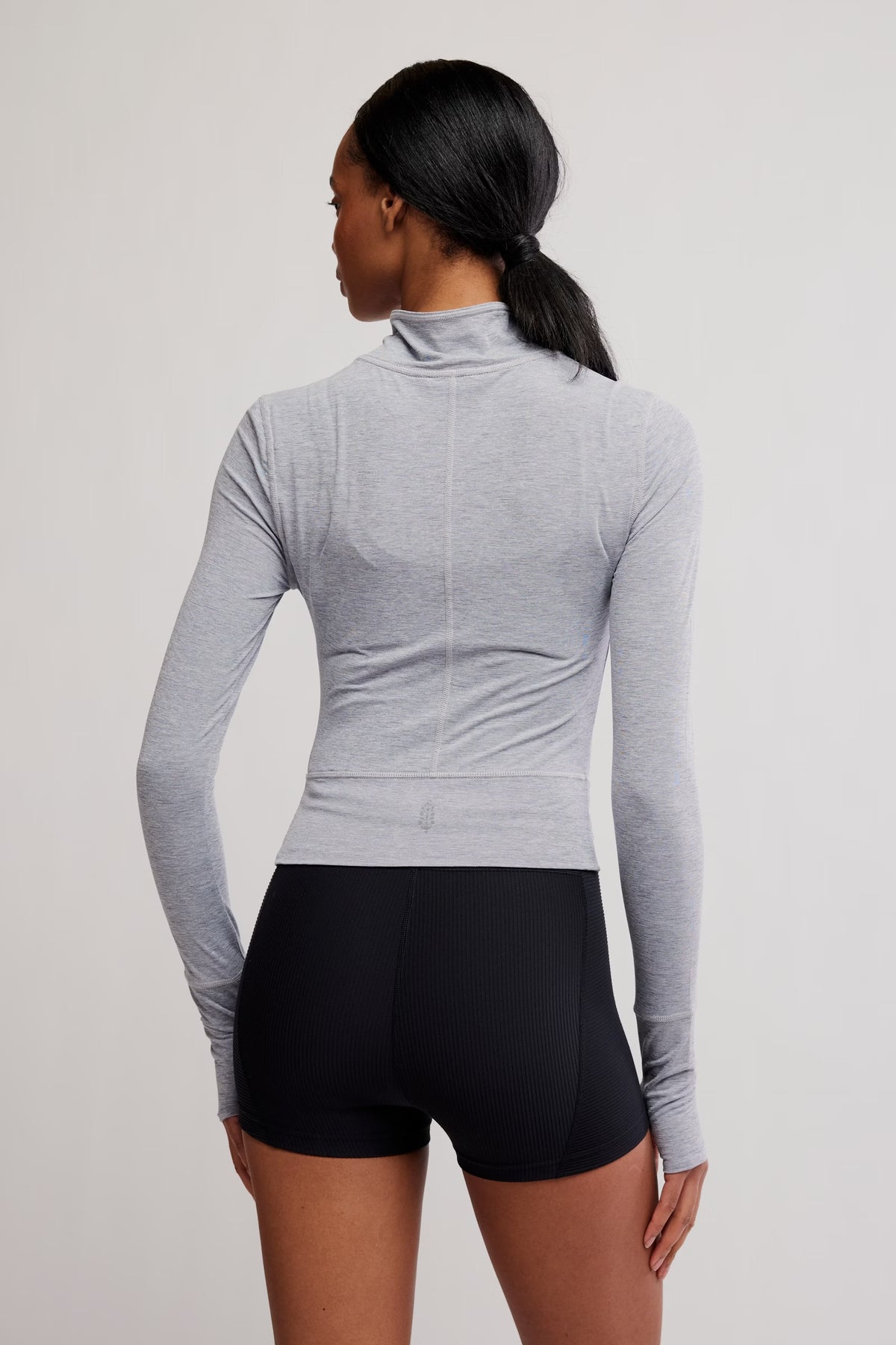 FREE PEOPLE TEMPO RUCHED HALF ZIP PULLOVER - HEATHER GREY