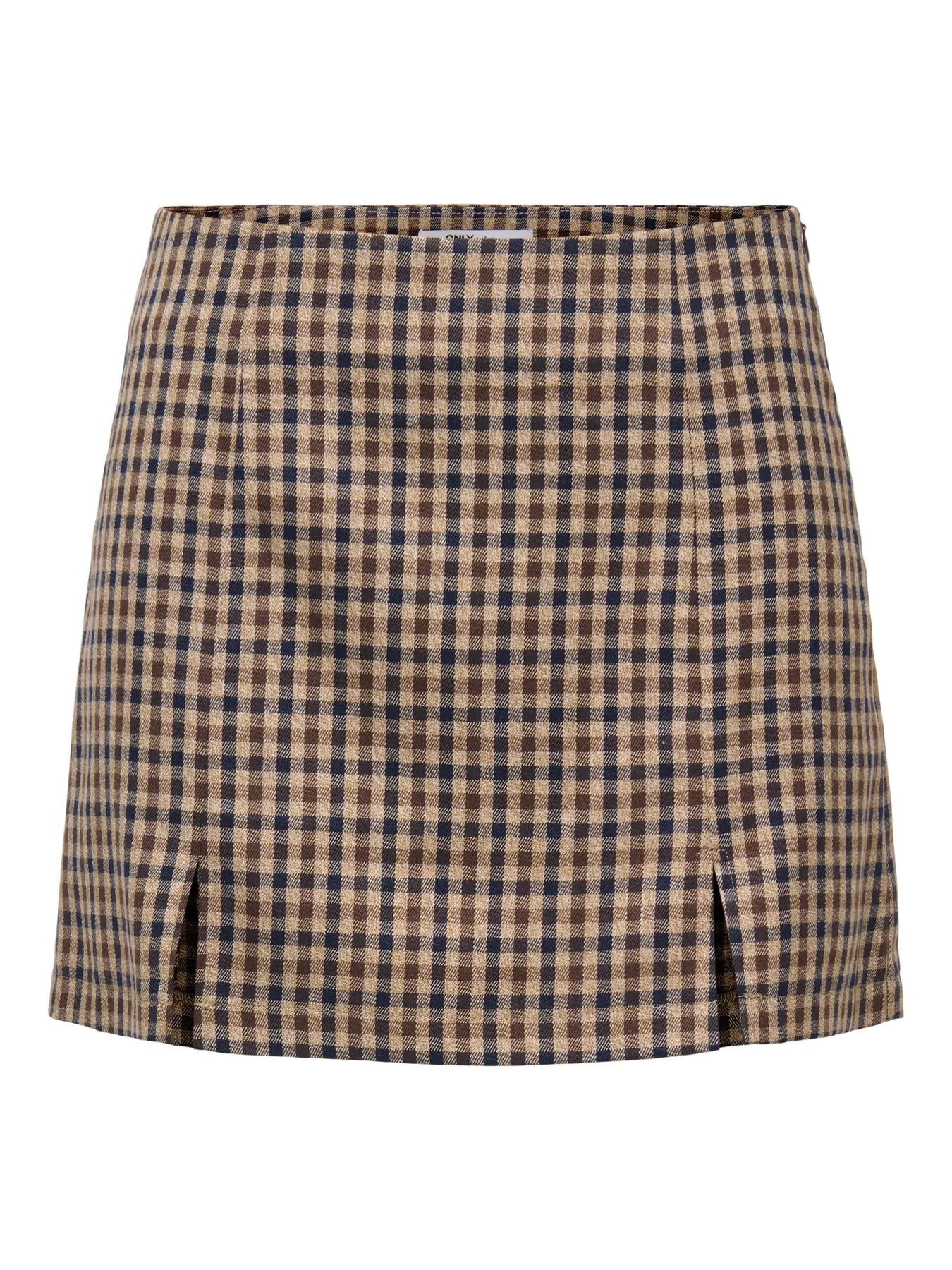 ONLY VIOLETTA CHECK SLIT SKIRT - COFFEE BEAN CHECKS