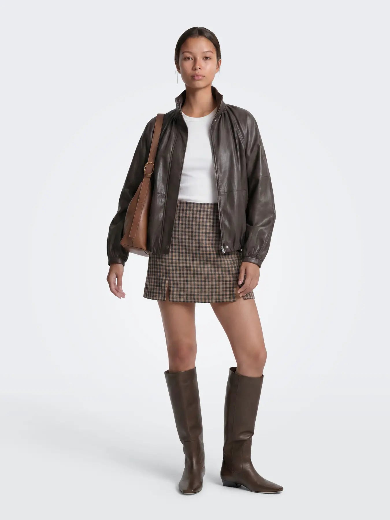ONLY VIOLETTA CHECK SLIT SKIRT - COFFEE BEAN CHECKS