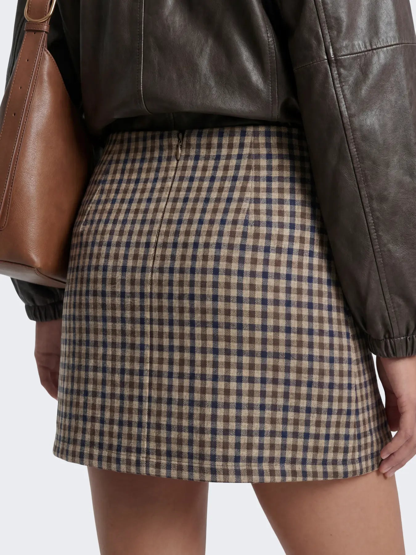 ONLY VIOLETTA CHECK SLIT SKIRT - COFFEE BEAN CHECKS