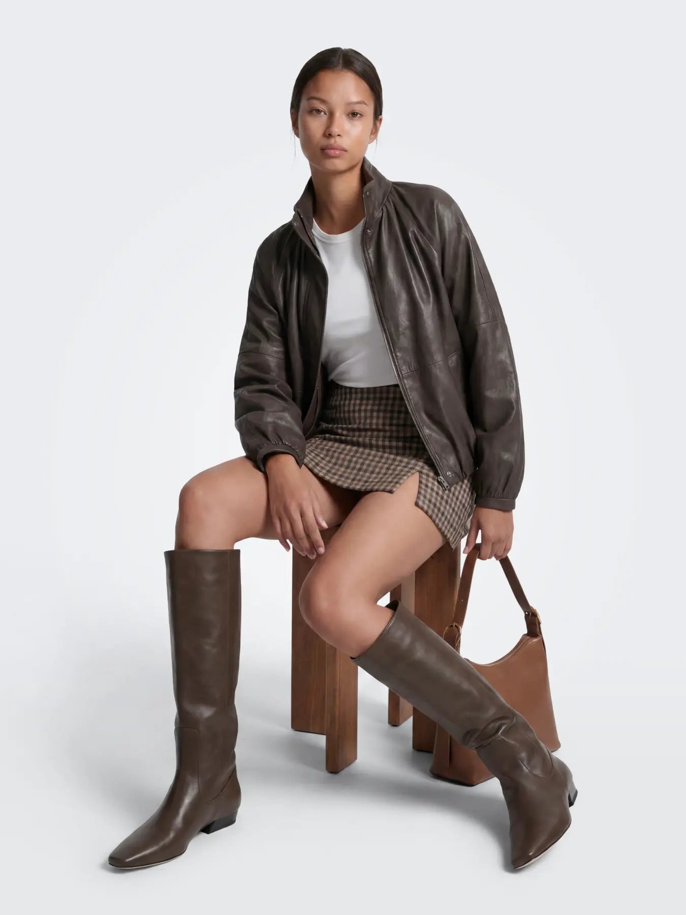 ONLY VIOLETTA CHECK SLIT SKIRT - COFFEE BEAN CHECKS