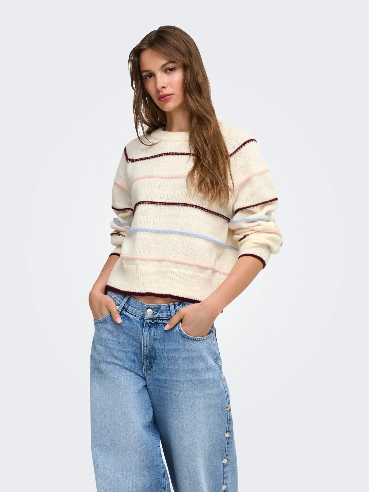 ONLY ADORA O NECK PULLOVER - BIRCH STRIPES