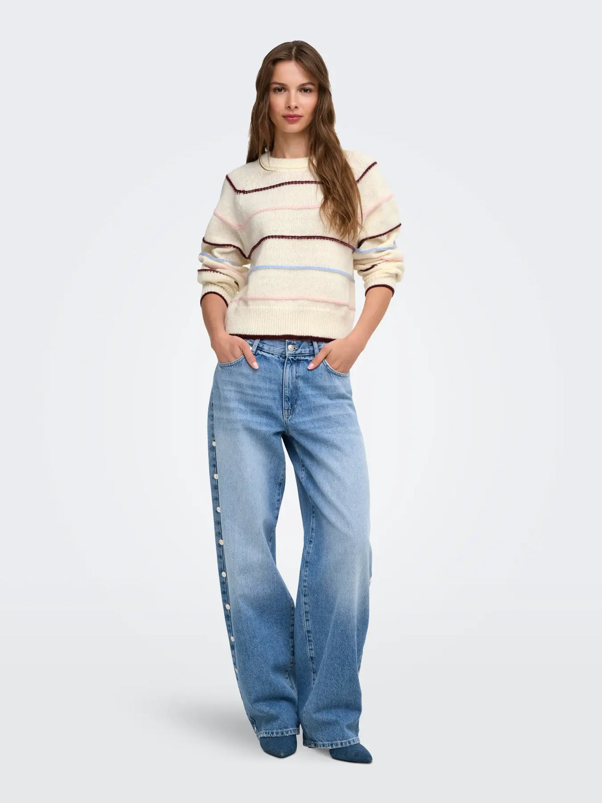 ONLY ADORA O NECK PULLOVER - BIRCH STRIPES