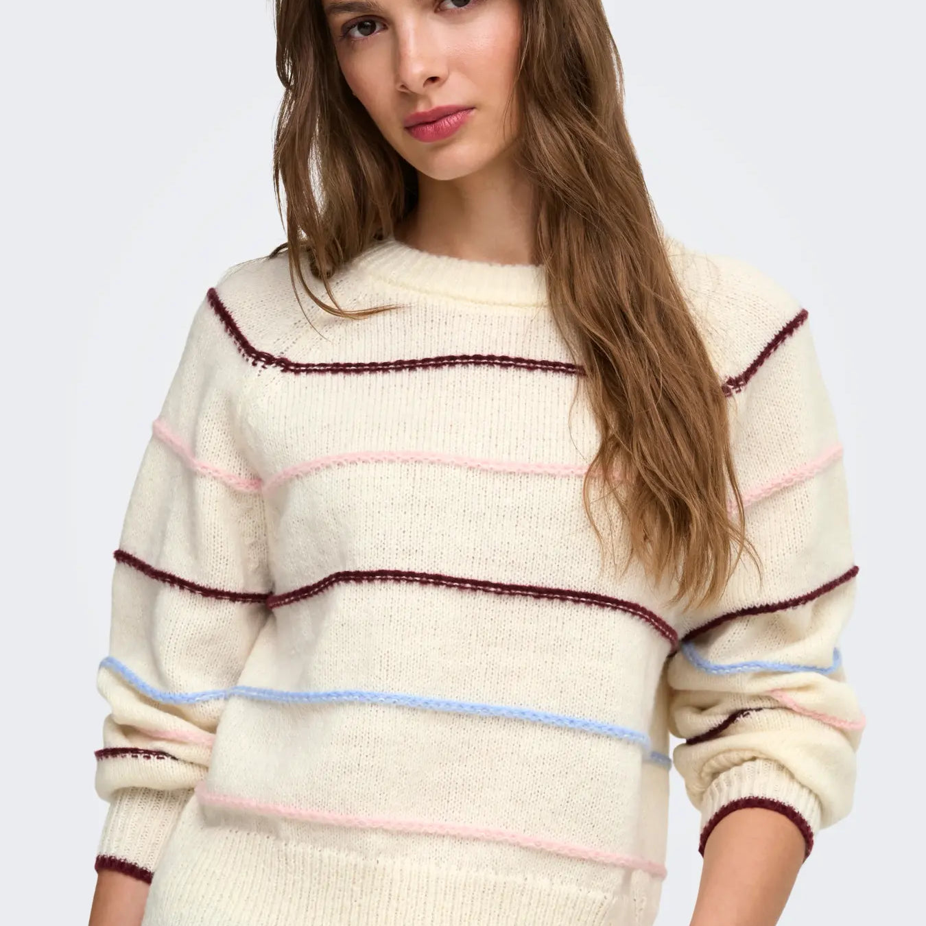 ONLY ADORA O NECK PULLOVER - BIRCH STRIPES