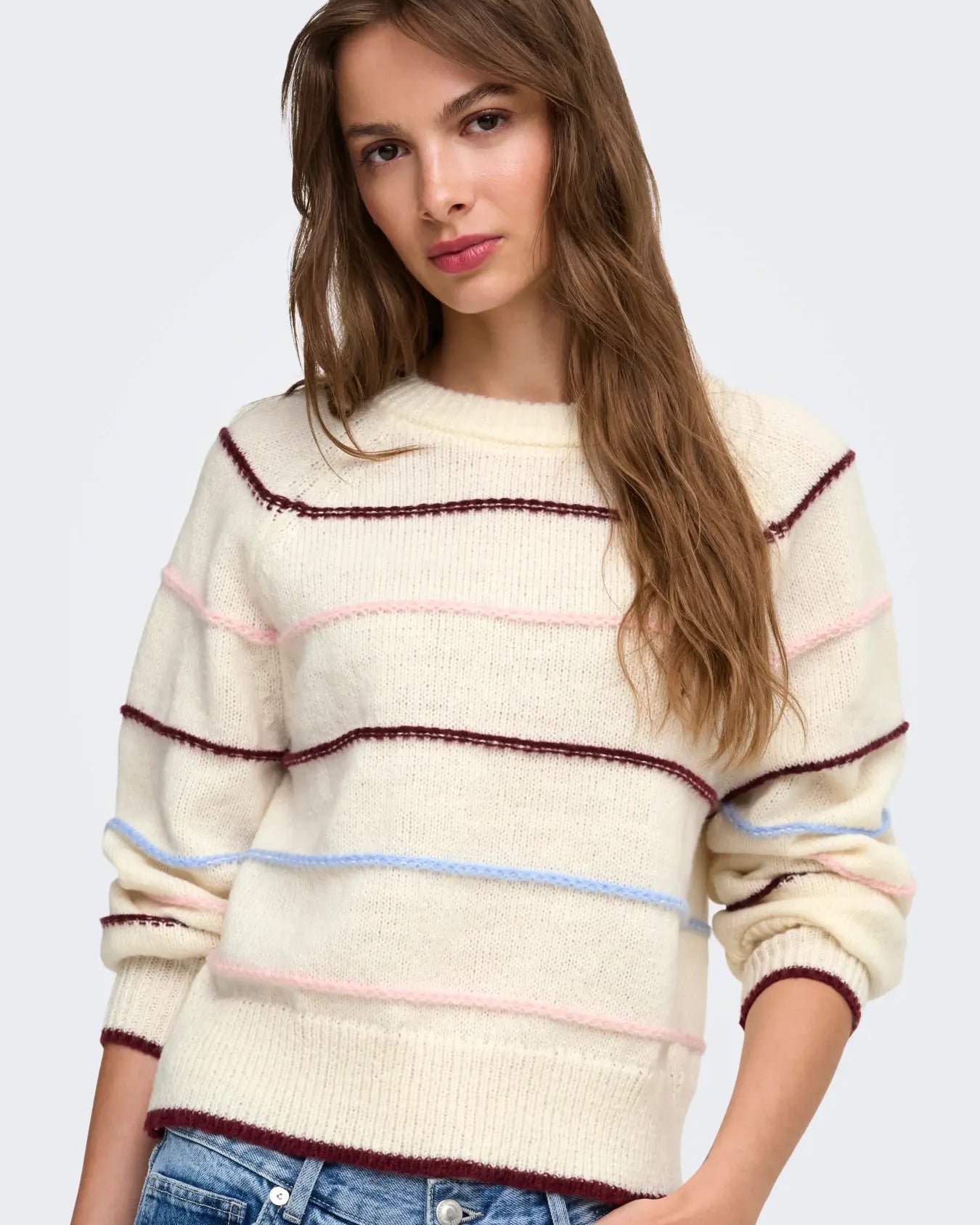 ONLY ADORA O NECK PULLOVER - BIRCH STRIPES