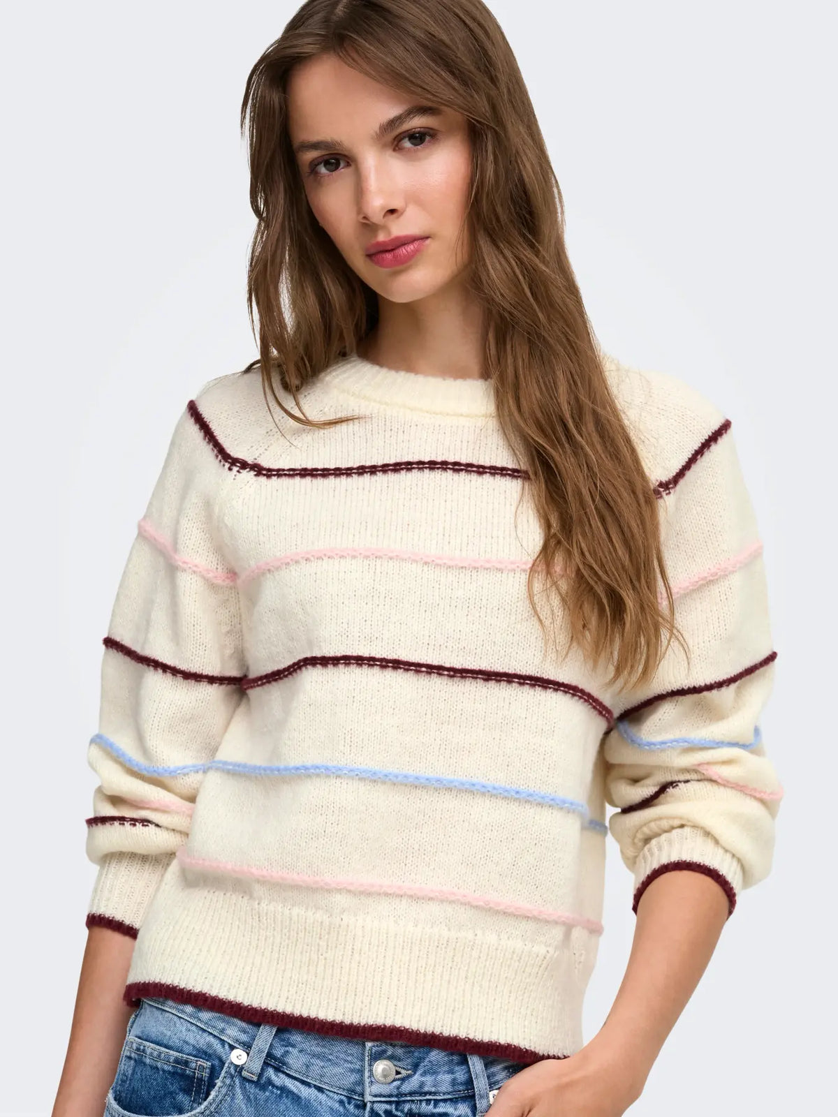 ONLY ADORA O NECK PULLOVER - BIRCH STRIPES