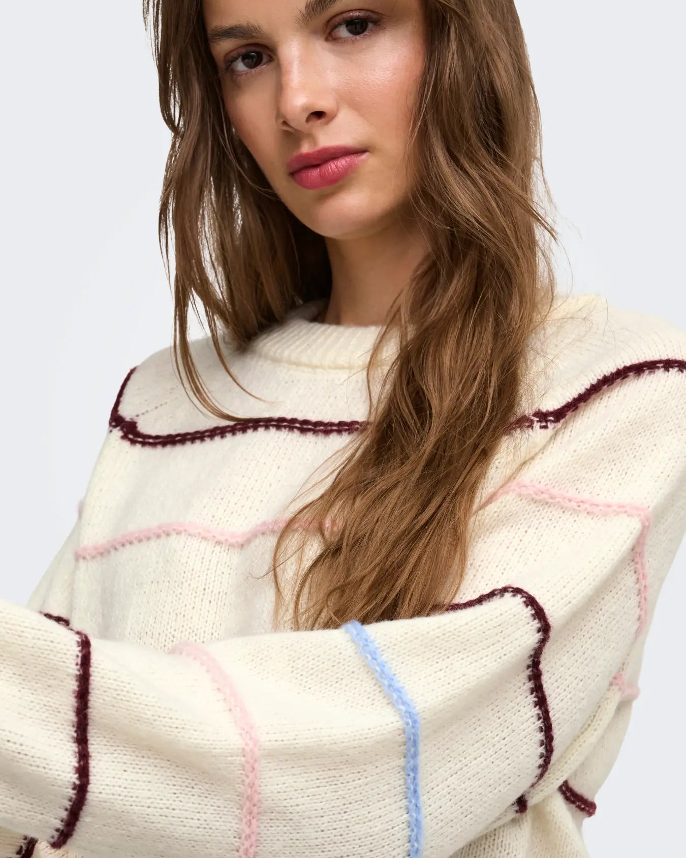 ONLY ADORA O NECK PULLOVER - BIRCH STRIPES
