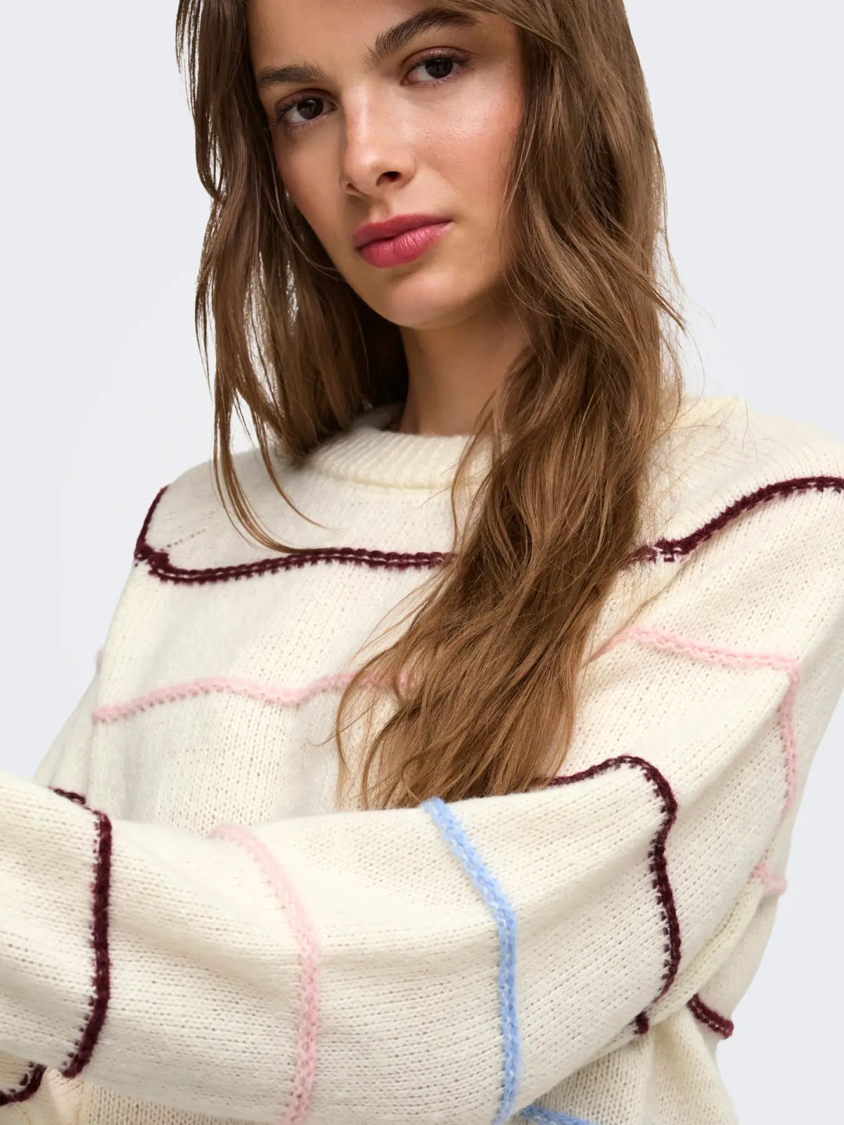 ONLY ADORA O NECK PULLOVER - BIRCH STRIPES