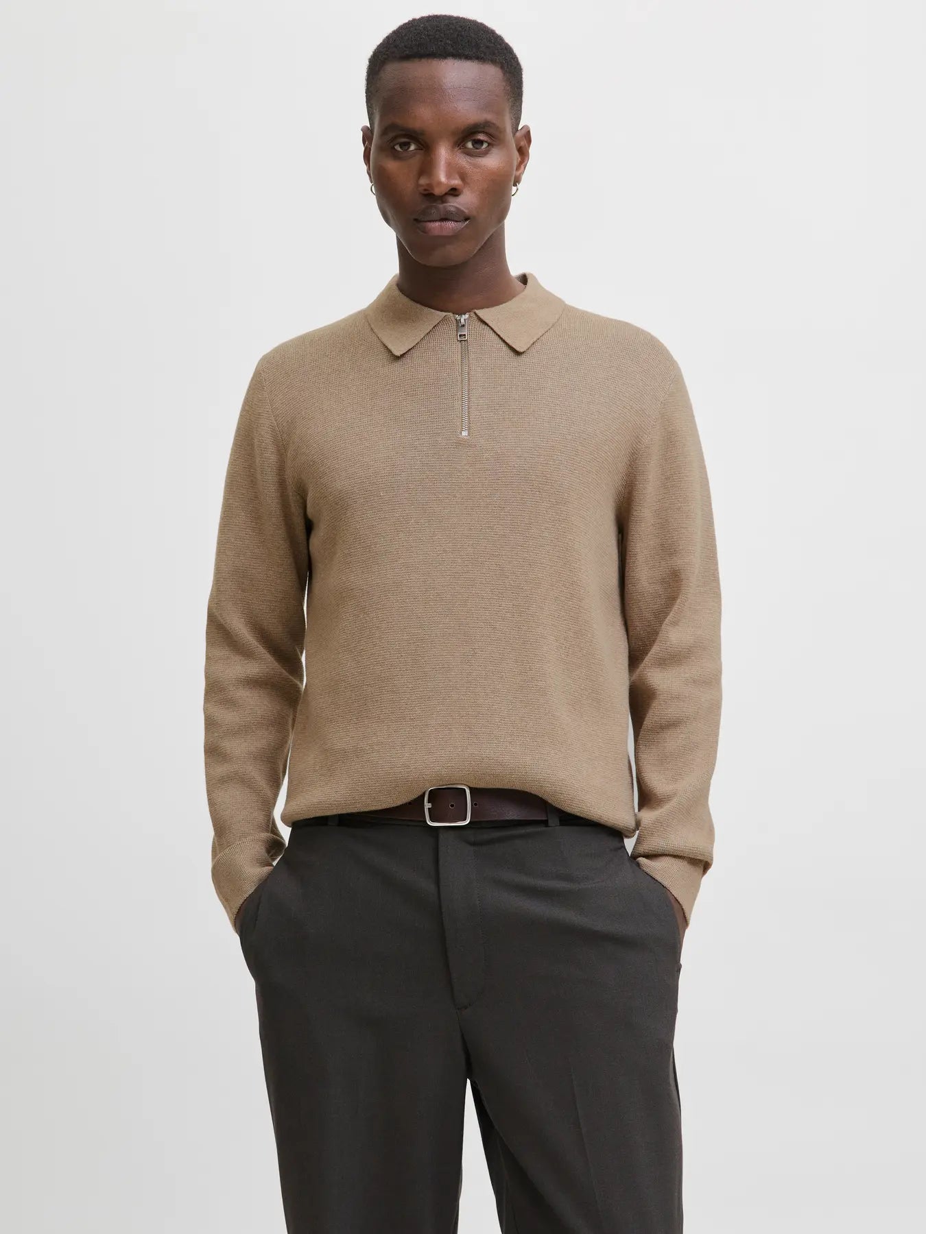JJ MILANO KNIT ZIP POLO PULLOVER - GRIEGE