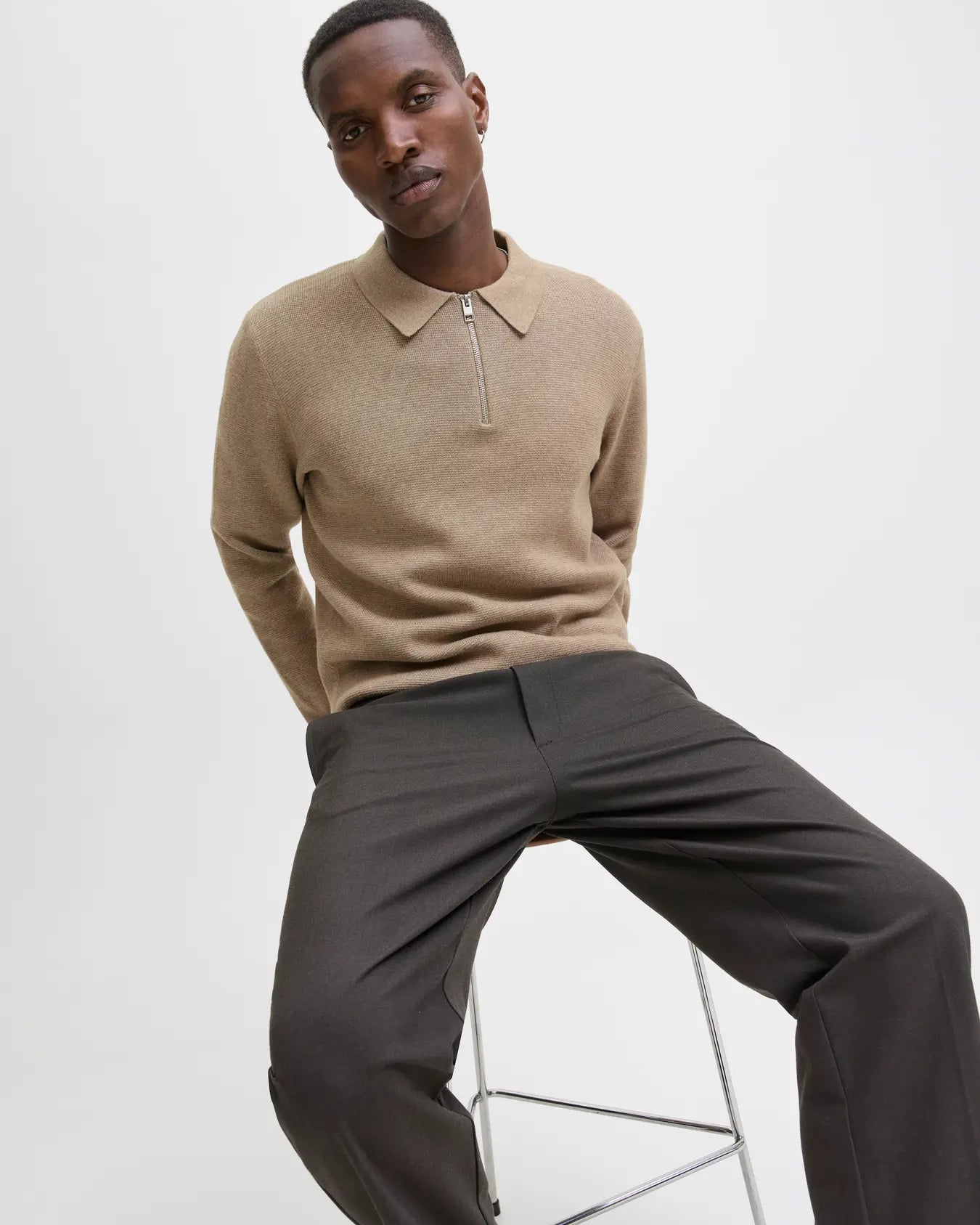 JJ MILANO KNIT ZIP POLO PULLOVER - GRIEGE