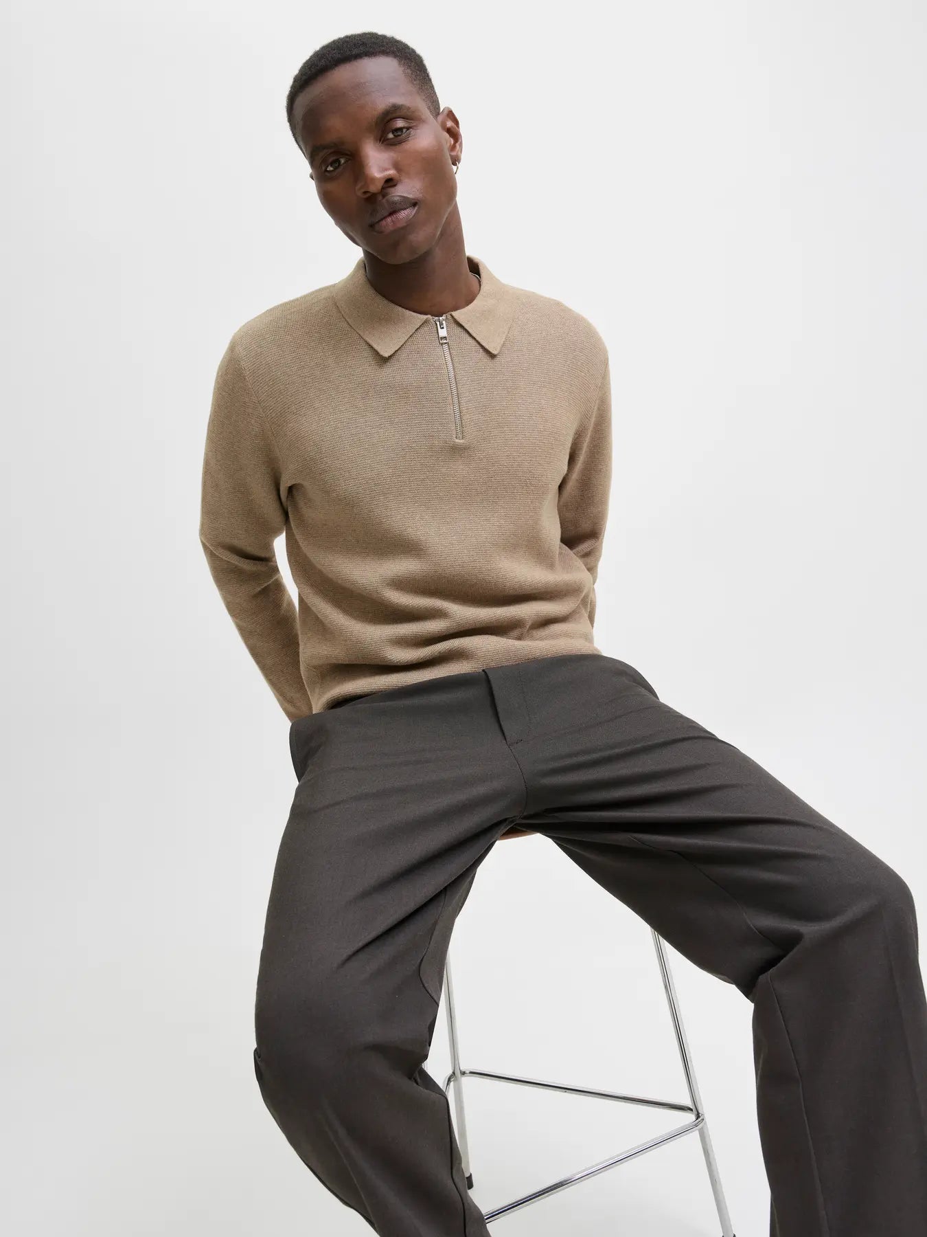 JJ MILANO KNIT ZIP POLO PULLOVER - GRIEGE