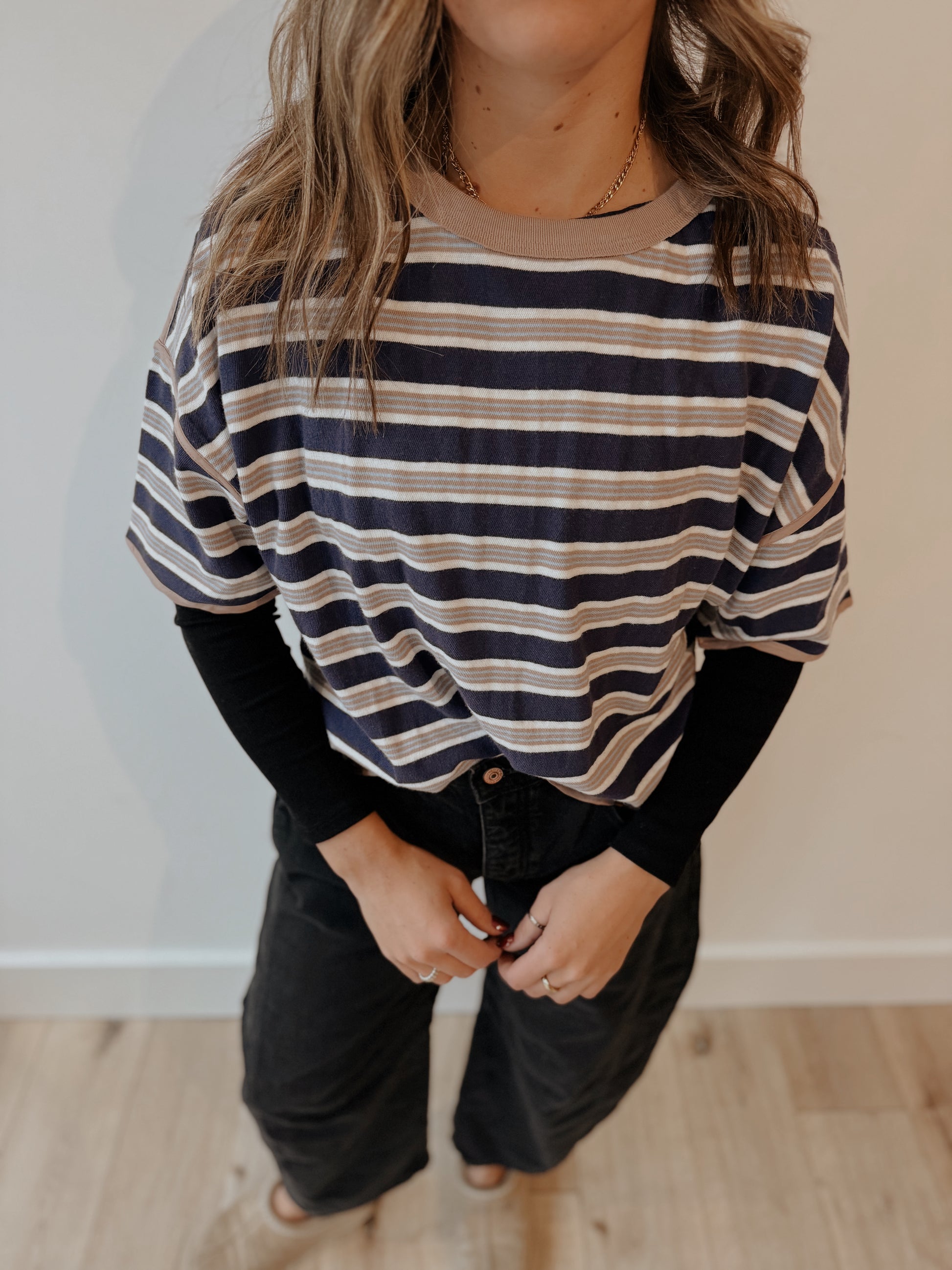 FREE PEOPLE RUGBY TEE - NAVY COMBO