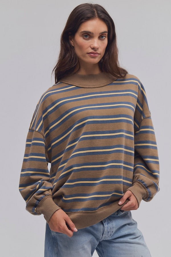 FREE PEOPLE PALM SPRING TURTLE PULLOVER - ARMY COMBO
