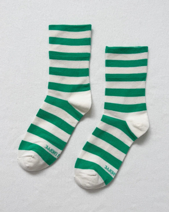 LE BON SHOPPE WALLY SOCKS - WIDE GREEN STRIPE