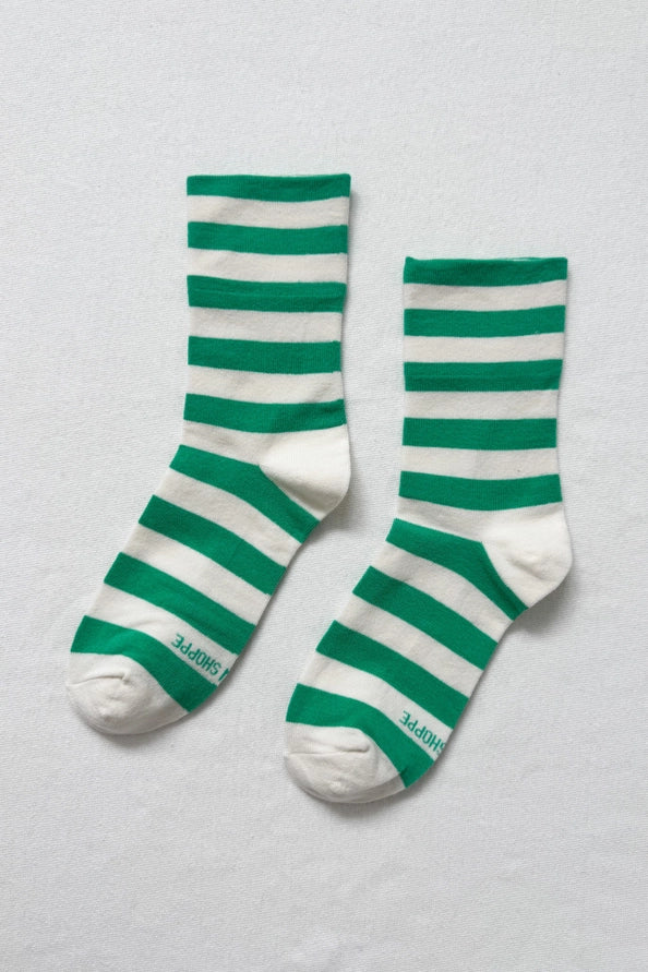 LE BON SHOPPE WALLY SOCKS - WIDE GREEN STRIPE