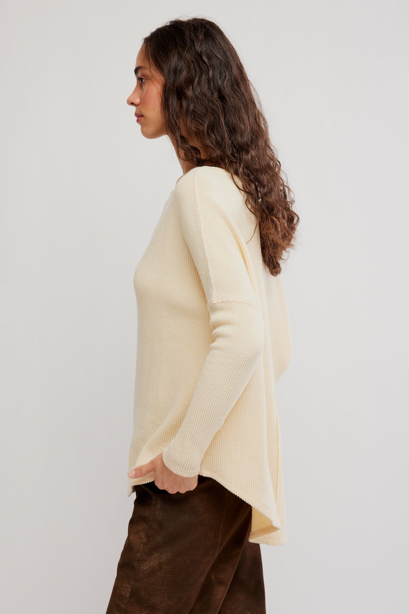 FREE PEOPLE LATTE BLUES THERMAL TOP - ALABASTER CREAM