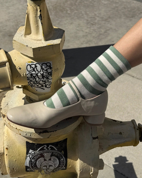 LE BON SHOPPE WALLY SOCKS - WIDE MATCHA STRIPE
