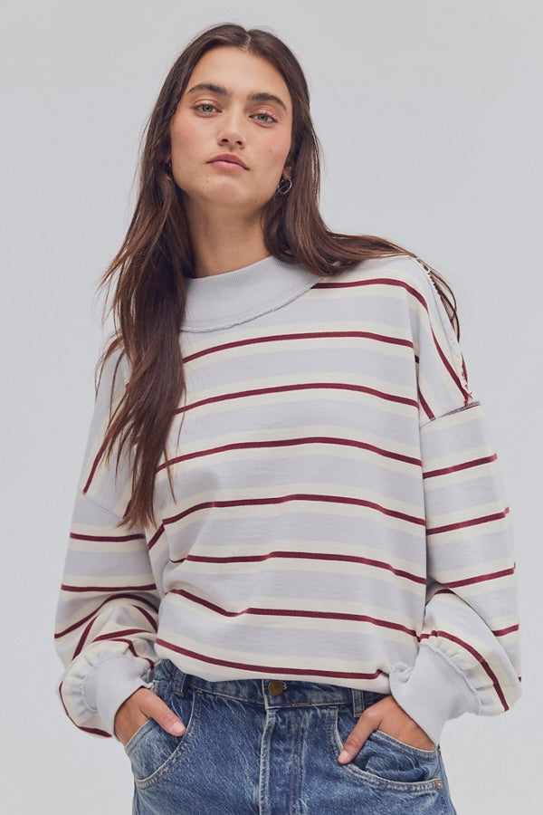 FREE PEOPLE PALM SPRING TURTLE PULLOVER - WASHED BLUE COMBO