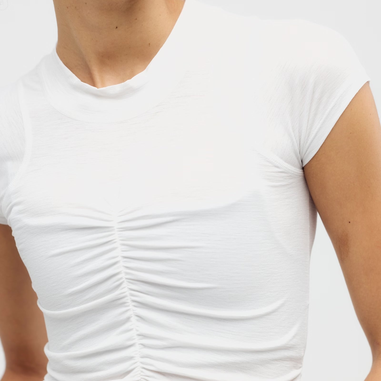 FREE PEOPLE TEMPO RUCHED SHORT SLEEVE - WHITE