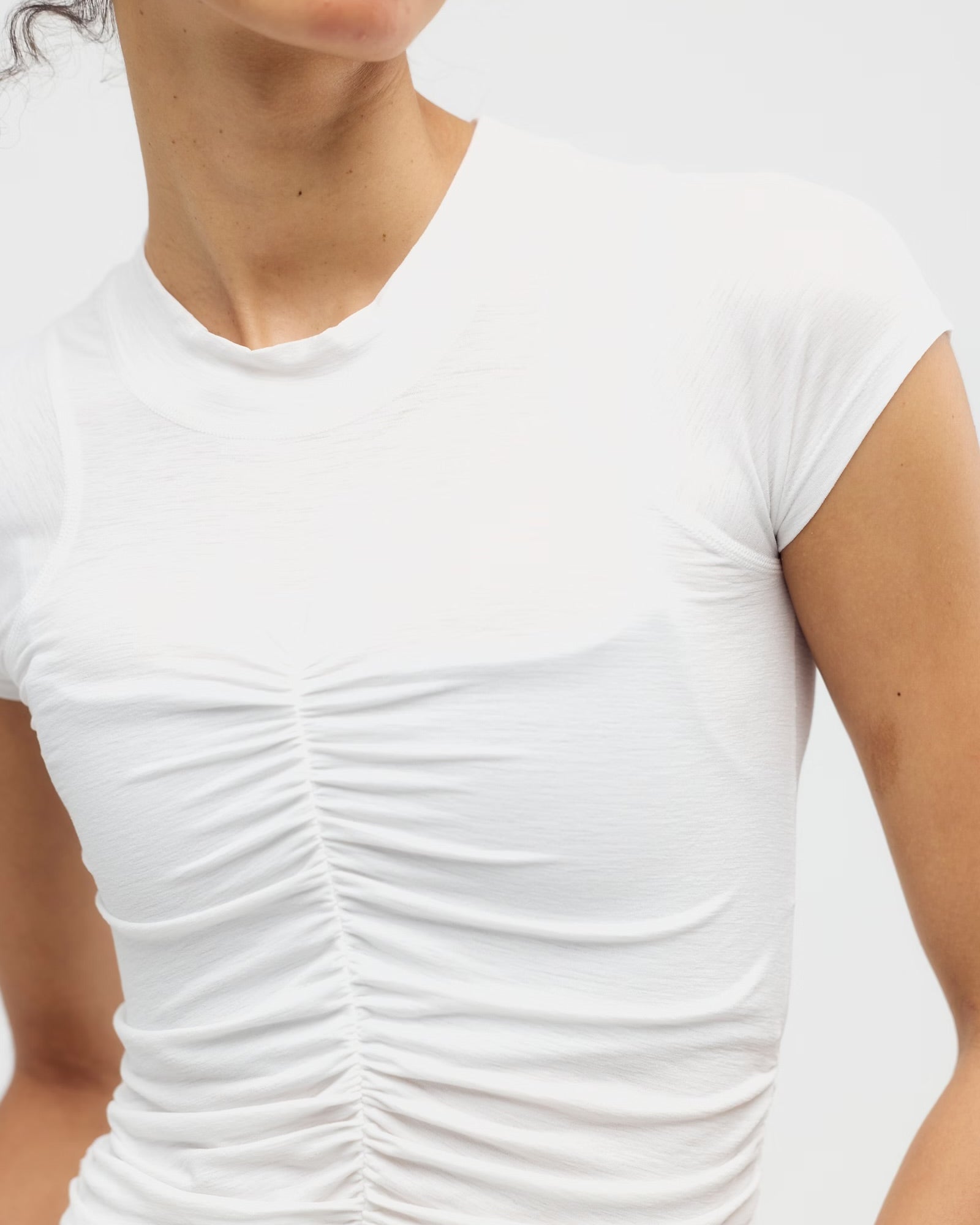 FREE PEOPLE TEMPO RUCHED SHORT SLEEVE - WHITE
