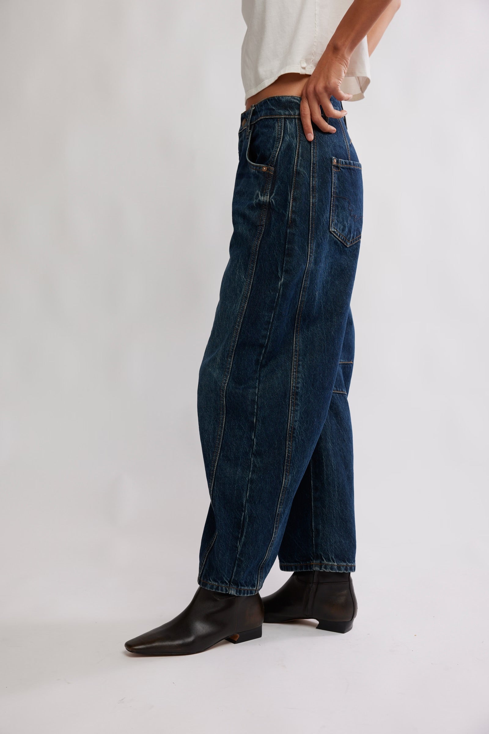 FREE PEOPLE GOOD LUCK BARREL PANT - DEEP END