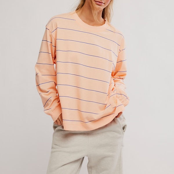 FREE PEOPLE HUSTLE LAYER TOP - AWNING STRIPE PEACH