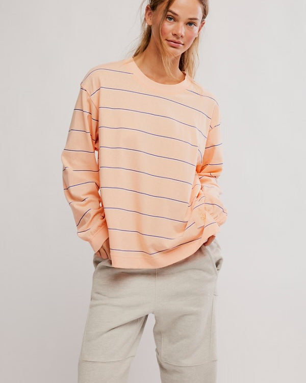 FREE PEOPLE HUSTLE LAYER TOP - AWNING STRIPE PEACH