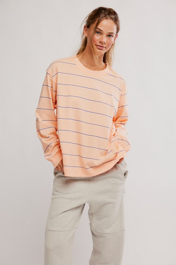 FREE PEOPLE HUSTLE LAYER TOP - AWNING STRIPE PEACH