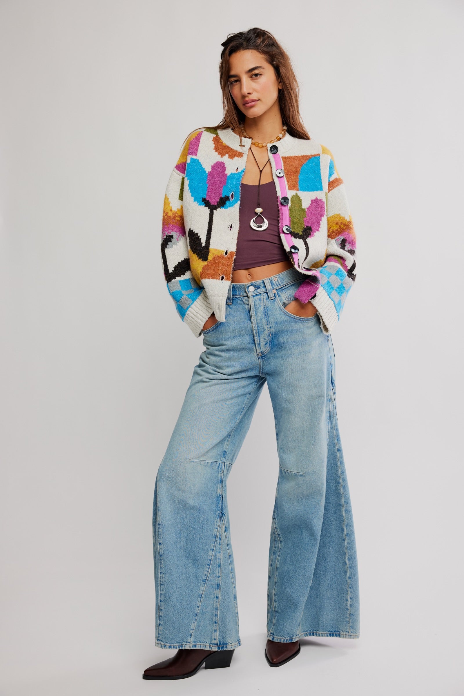 FREE PEOPLE TULIP WHIRL CARDIGAN - IVORY COMBO