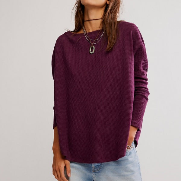 FREE PEOPLE LATTE BLUES THERMAL LONG SLEEVE - CHOCOLATE GRAPE