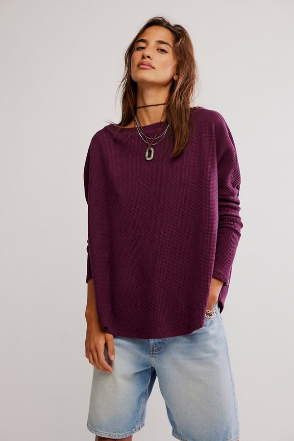 FREE PEOPLE LATTE BLUES THERMAL LONG SLEEVE - CHOCOLATE GRAPE