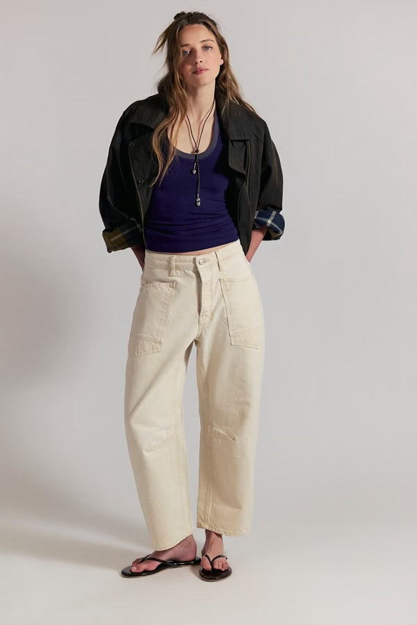 FREE PEOPLE MINIMALIST MOXIE BARREL JEANS - DUSTY ROADS