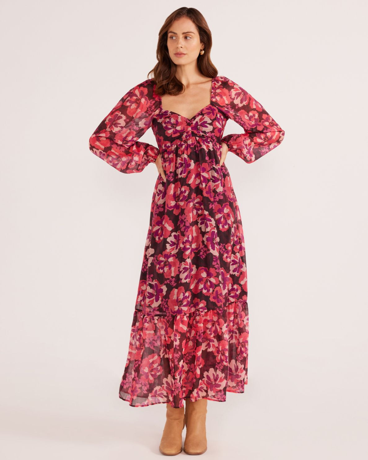 SAVANNAH BABYDOLL MIDI DRESS - PAINTERLY BLOOM