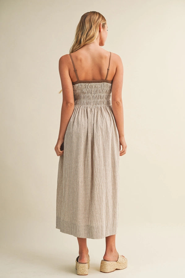 RAVELLO LAYERED LOOK GINGHAM DRESS - COCONUT SHELL