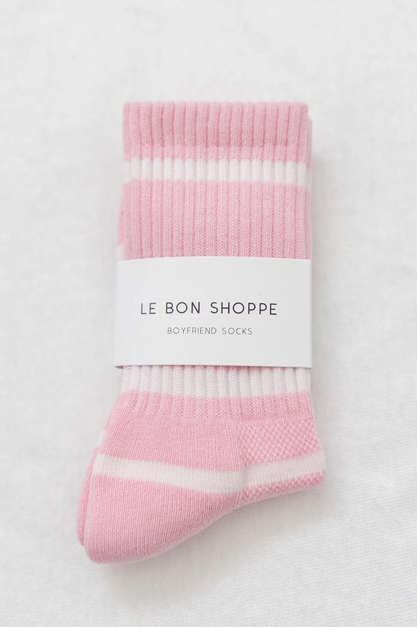 LE BON SHOPPE BOYFRIEND STRIPE SOCKS - PINK WHITE