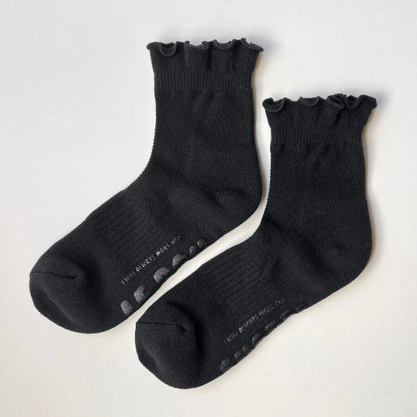 LE BON SHOPPE RUFFLED HUGGER SOCKS - BLACK